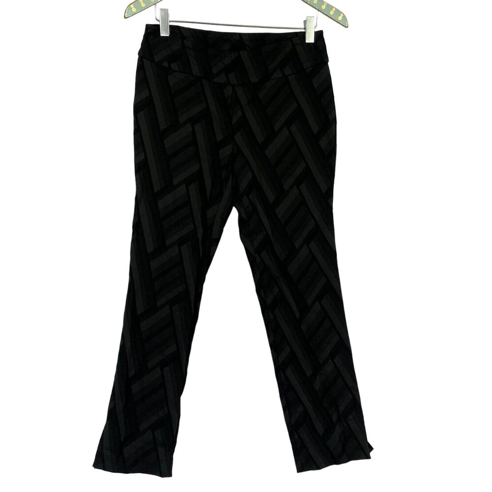 Soft Surroundings Crop Pants PS Black Geometric Notch Ankle Pull On Petite Small
